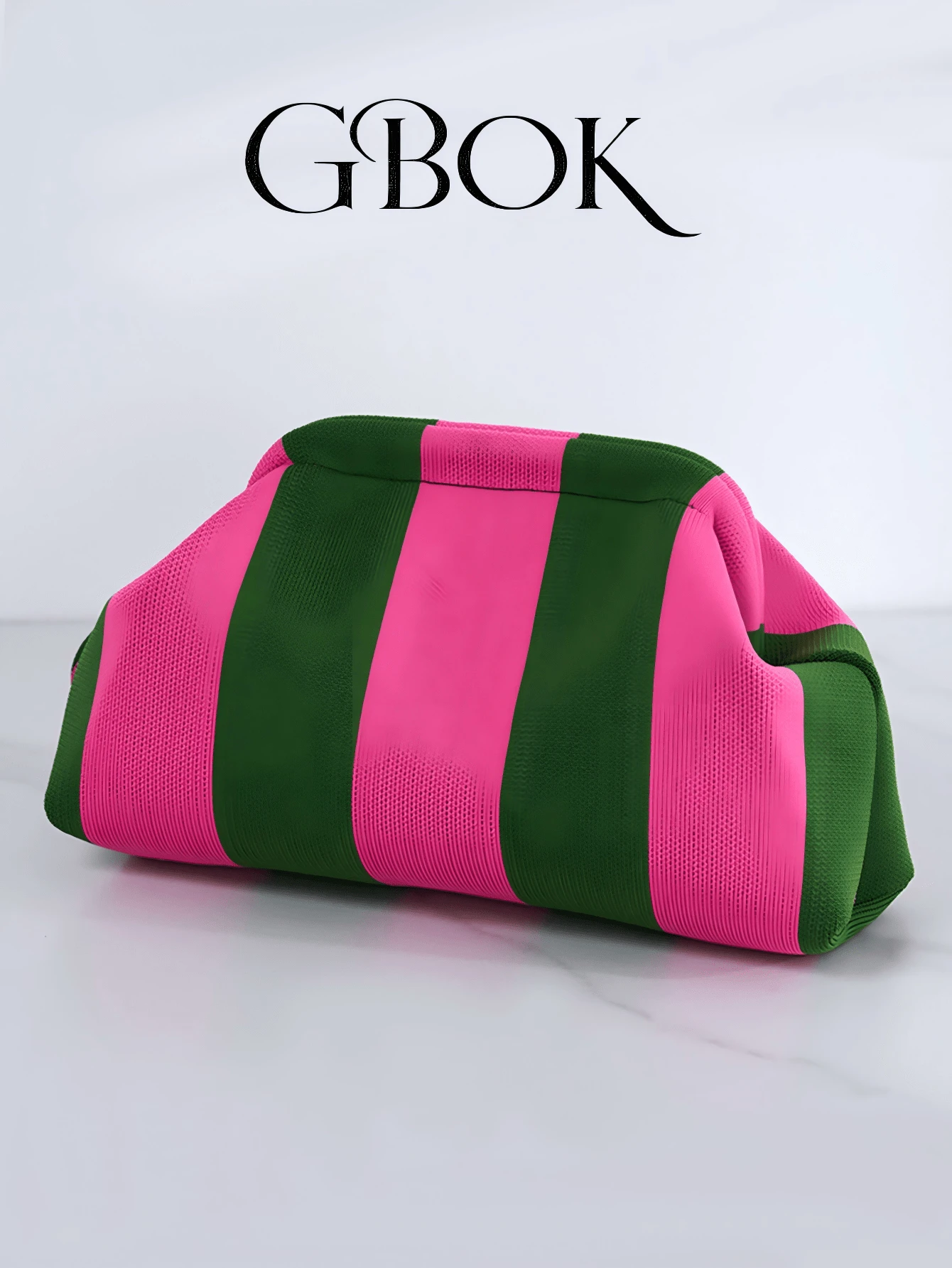 Retro Contrast Stripe Pattern Clutch Bag, Knitted Hand Carry Pouch, Vacation Classic , Green, Wedding