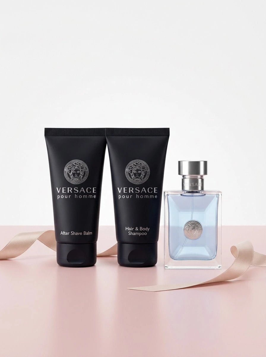 Versace Pfor 男士 3 件套礼品套装(0.17 盎司淡香水喷雾 + 0.8 盎司沐浴露 + 0.8 盎司须后膏)男士香水套装清新木质男士礼物适合男朋友丈夫父亲兄弟生日毕业派对旅行露营户外学校校园旅行节日周年纪念秋季万圣节秋季造型 - EDT 3件迷你套裝 - 查看 1