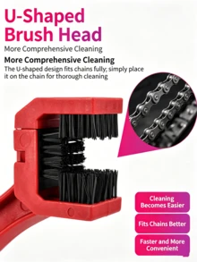 3/1pc Ergonomic Chain Cleaning Brush, 3-Sided Heavy Duty Chain Brush, Suitable For Bicycle Motorcycle, Efficient Gear Maintenance Tool, Quickly Remove Oil And Dirt, Bicycle Maintenance Kit Cycling Accessories - Multiple Colors and Styles - View 5