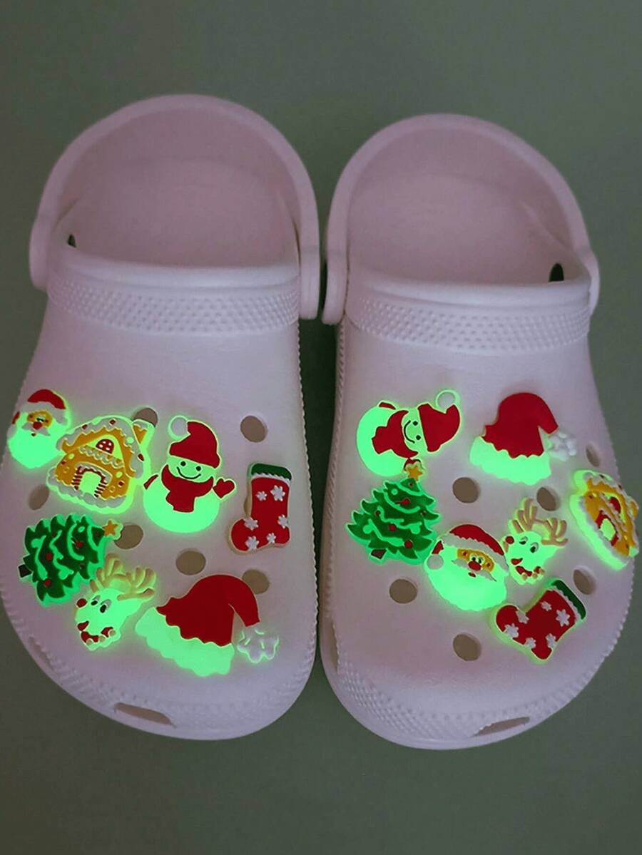 Christmas Gift Glow-In-The-Dark Shoe Charms, Santa Claus Shoe Charms That Glow In The Dark, 7pcs Set - Multicolor - View 1