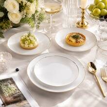 50/25/20/10pcs White Gold Rim Plate Set, 7.5 Inch/10.25 Inch Reusable Dinner Plates, Food Trays, Fruit And Snack Platters, Dessert And Salad Plates, Cheese And Candy Trays, Multi-Purpose Tableware For Parties, Weddings, Birthdays, Picnics, Holiday Events, Easy To Clean And Durable, Suitable For Home And Event Elegant Table Settings - White - View 11