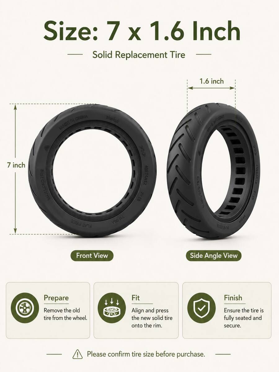 GLDYTIMES 7x1.6 Inch Solid Scooter Tire Replacement, Suitable For Ninebot C2 Pro, Airless Tubeless Tire, Explosion-Proof Durable Rubber Wheel, Wear-Resistant Shock-Absorbing, Easy Installation, Perfect Fit Electric Scooter Spare Part - Black - View 1