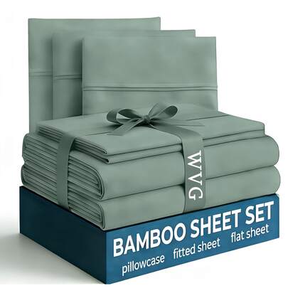 WVG 3/4Pcs Bamboo Viscose Luxury Sheet Set - 17'' Deep Pocket, Gifts For Wife, Soft Touch, Cooling Smooth, Temperature Control Technology, Sensitive Skin, Perfect , Bedrooms, Guest Rooms, Hotel, Wedding Decorations