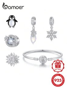 Bamoer 原創 S925 純銀雪花珠串手鍊，浪漫冬季冰雪 DIY 吊墜飾品，女性日常時尚配件 - 彩色 - 查看 11
