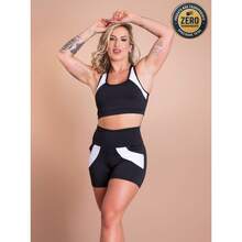 Conjunto Fitness Feminino Top Nadador Decote Costas E Short Cintura Alta Com Bolso Tela Academia F7 NEW STYLE - Branco - Visão 1