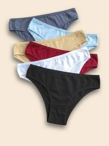 Kit 5 Plain Cotton Thong Comfort Panties - Multicolor - Ver 5