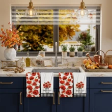 2/4/48pcs Red Poppy Pattern Printed Kitchen Towels - Ultra Soft, Highly Absorbent Polyester Tablecloths And Hand Towels, Perfect For Holiday Decor, Kitchen Decor, Party Decor - Multicolor - View 3