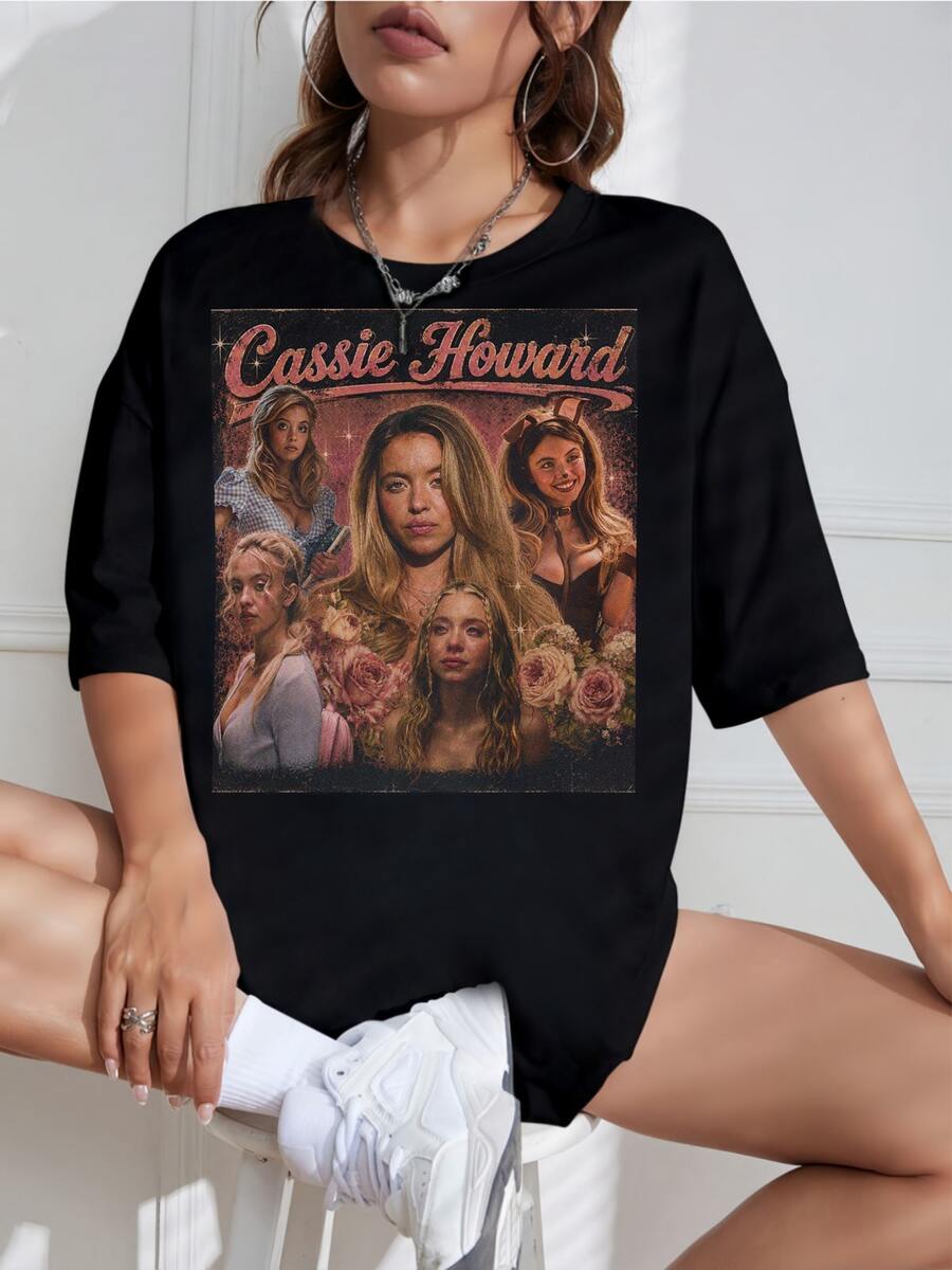 Cassie Howard Euphoria T-Shirt - Sydney Sweeney Character Tee - 黑色 - 查看 1