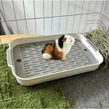 1pc 2-Tier Small Animal Toilet Litter Box With Grid & Detachable Feeding Bowl, Drainage Tray Design For Hamster Rabbit Guinea Pig - Multicolor - View 4