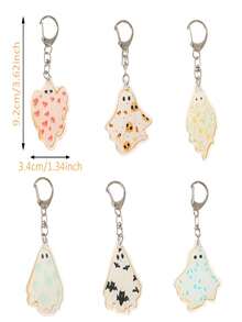 4/2PcsHalloween Ghost Acrylic Keychains, Cute Pattern Ghost‑Shaped Key Chain Pendants, Bag Charms Ornaments, Holiday Party Favor Gifts, Car Key Accessories For Backpack Handbag Decor - Multicolor - View 4
