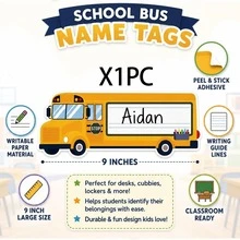 30pcs School Bus Name Label Stickers, Suitable For Classroom, 9 Inch Desk Name Plates, Bus Shaped Peel And Stick Student Name Labels With Writing Lines, Teacher Supplies And Back To School Decor - A - View 7