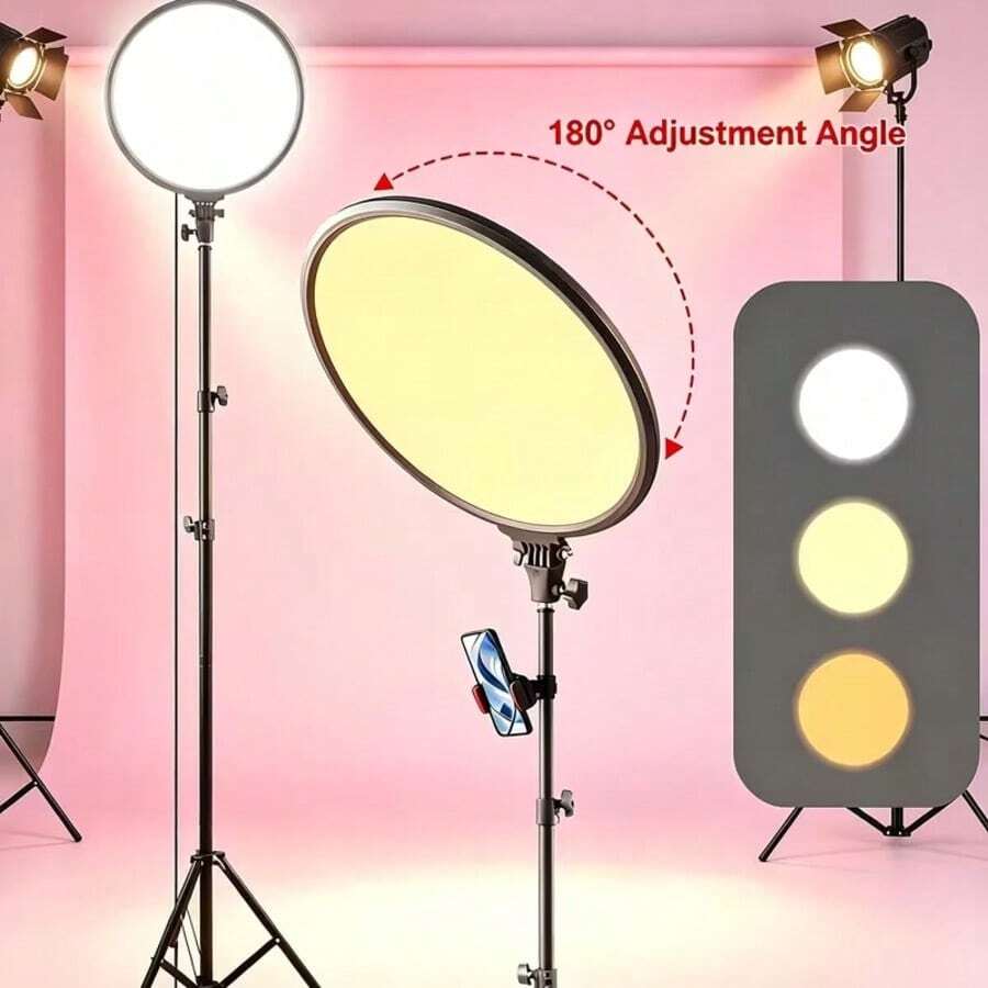 14 Inch Indoor Fill Ring Light With 71 Inch Foldable Tripod Stand, Freely Adjustable Light Shade And Soft Light Intensity, Classic Phone Fixing Design For Daily Leisure Live Streams And Personal Beauty Content Creation - US A Type Plug(110-127V) - View 1