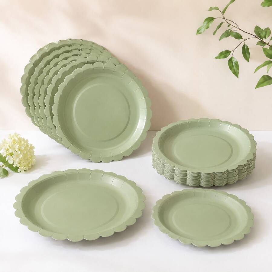 5/10/25 Pcs Green Hollow Lace Paper Plates, Dual Sizes 7/9 Inches, Perfect For Weddings, Birthday Parties & Party Decorations - Multicolor - View 1