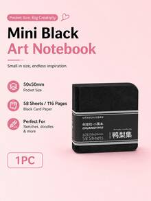 1pc Pocket Size Black Card Drawing Notebook, 230gsm Thick Blank Black Paper Sketch Book, Portable Mini Square Art Notepad For Doodle Sketch Creation Daily Creative Record - Multiple Styles - View 9