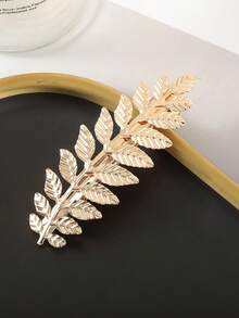 1Pc Light Luxury Gold Leaf Spring Clamp, Elegant Side Hair Clip, Chic Commute/Daily/Simple Versatile Headpiece - Multicolor - View 4