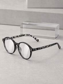 1 Pair Women's And Men's College Style Leopard Print Square Large Frame Fashionable Unique Clear Lens Glasses, Create Fashionable Retro Style Look, Transparent Glasses Accessory, High Definition Glasses Accessory, Suitable For Women, Perfect For Daily Wear, School Or Office Accessory - White Flower Flat - View 6