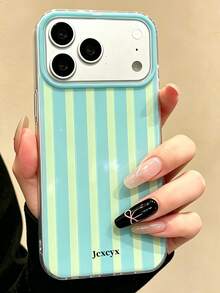 Cute Color Block Stripes Pattern Glossy Soft Phone Case Compatible With IPhone 17ProMax 17 16 15 14 13 Pro Max 17Pro Shockproof Cover - Yellow-green Stripes - View 1