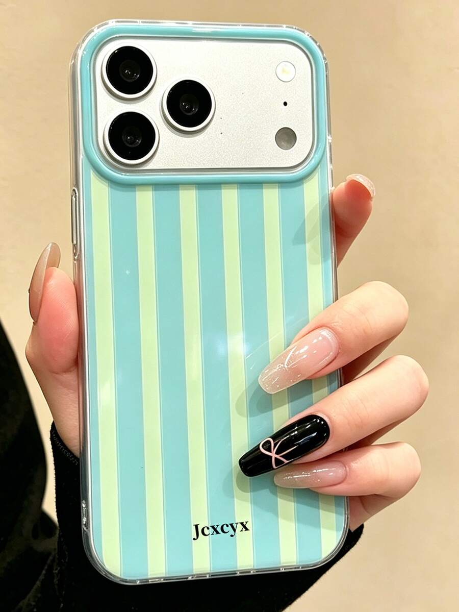 Cute Color Block Stripes Pattern Glossy Soft Phone Case Compatible With IPhone 17ProMax 17 16 15 14 13 Pro Max 17Pro Shockproof Cover - Yellow-green Stripes - View 1