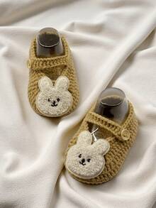 1 Pair Infant Slippers, With Rabbit Applique, Beige And White, Infant Shoes - Khaki - View 5