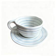 1 Set 2pcs 280ml Round Striped Ceramic Coffee Cup And Saucer, Minimalist Home Afternoon Tea Tableware, Mug, Milk Breakfast Cup, Holiday Gift - Multicolor - View 14