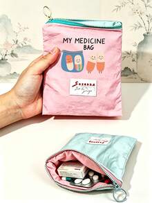 「Medicine」圖案印花便攜藥袋 藥丸收納袋 急救包 化妝包 零錢包，適合日常使用/戶外/旅行，便於攜帶的收納，化妝品、手機及其他小物品收納，旅行必備，聖誕禮物，個性化禮物袋，小禮物交換，房間裝飾 - 彩色 - 查看 1
