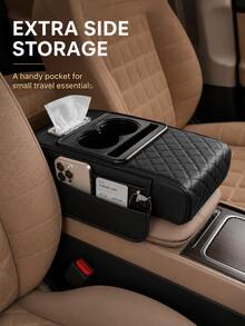4-In-1 Car Armrest Box Heightened Storage Organizer, Car Interior Decoration Accessory Center Console Pad With Side Pocket + Cup Holder, Multi-Function Storage, Fits Most Car Models, Tissue Box Style - Multicolor - View 6