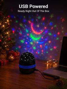 1 pieza [Luz nocturna LED] Lámpara de proyección con patrón de estrellas & luna, luz de decoración de atmósfera de cielo estrellado colorido | Adecuada para dormitorio, habitación, sala de estar, configuración nocturna | Alimentada por USB - Luna estrellada negra multicolor - Ver 11
