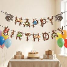 1 Set Snake Happy Birthday Banner, Reptile Jungle Theme Birthday Garland, Birthday Party Celebration Decoration Slogan And Party Supplies - A - View 5
