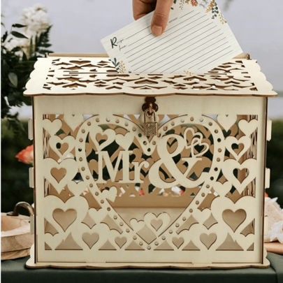 1 Set Wooden Wedding Card Box With Lock And Card Holder, Suitable For Weddings, Rustic Style Weddings, Can Hold Cards And Cash, Also Suitable For Wedding Banquets, Anniversaries, Bridal Showers, Parties, Birthday Gifts, Graduation Ceremonies And Other Occasions.