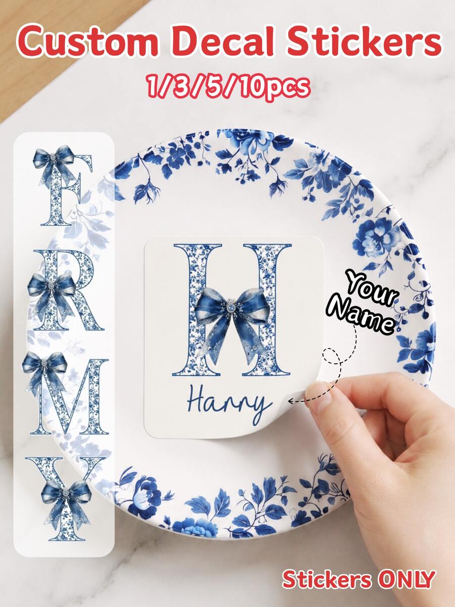 1/3/5/10pcs Personalized Chinese Style Ceramic Letter Stickers, Customizable Initial And Name, Personalized Name Label Stickers, Gift For Her, Gift For Him, Gift For Mom, Gift For Friends, Home Decor, Decorative Items, Personalized Gifts, Customized Gifts