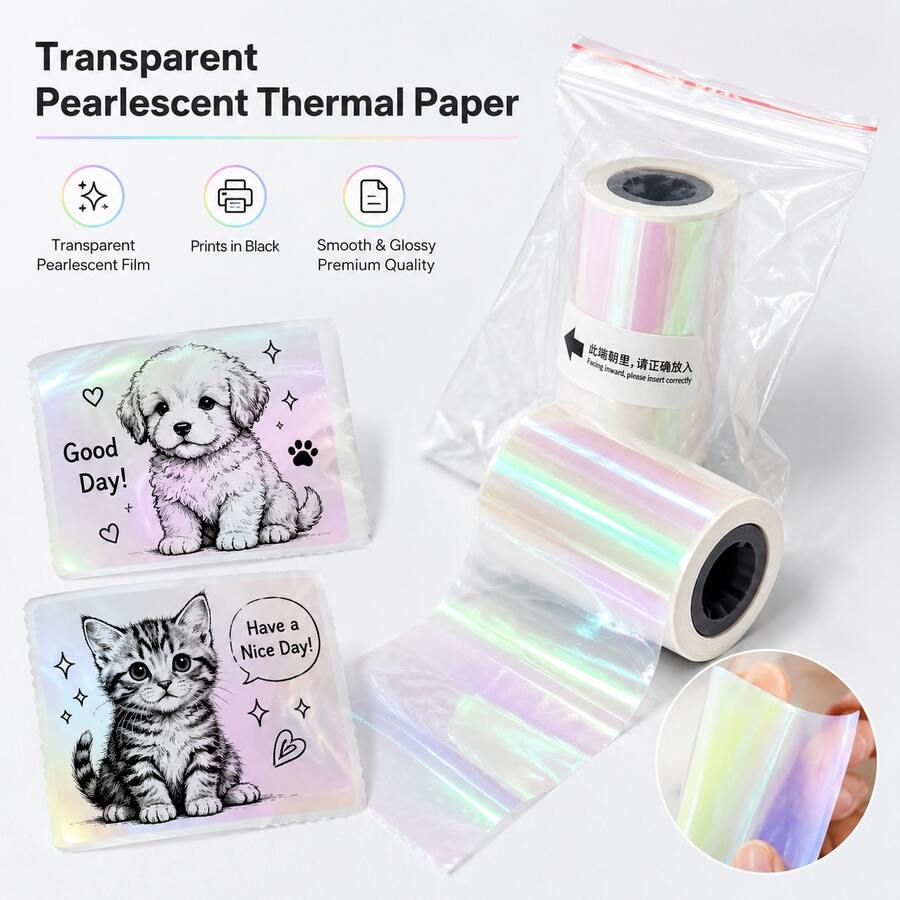 Transparent Pearlescent Self-Adhesive Thermal Paper For T02/M02X/M02L Mini Thermal Printers, Transparent Colored Self-Adhesive Paper (53Mm) Transparent Stickers, Mini Printer Stickers For Photos, Lists, Stickers, Notes