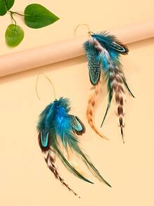 outingfit 1 Pair Blue Feather Earrings, Minimalist Design, Stage Performance Accessories - Gold - View 3