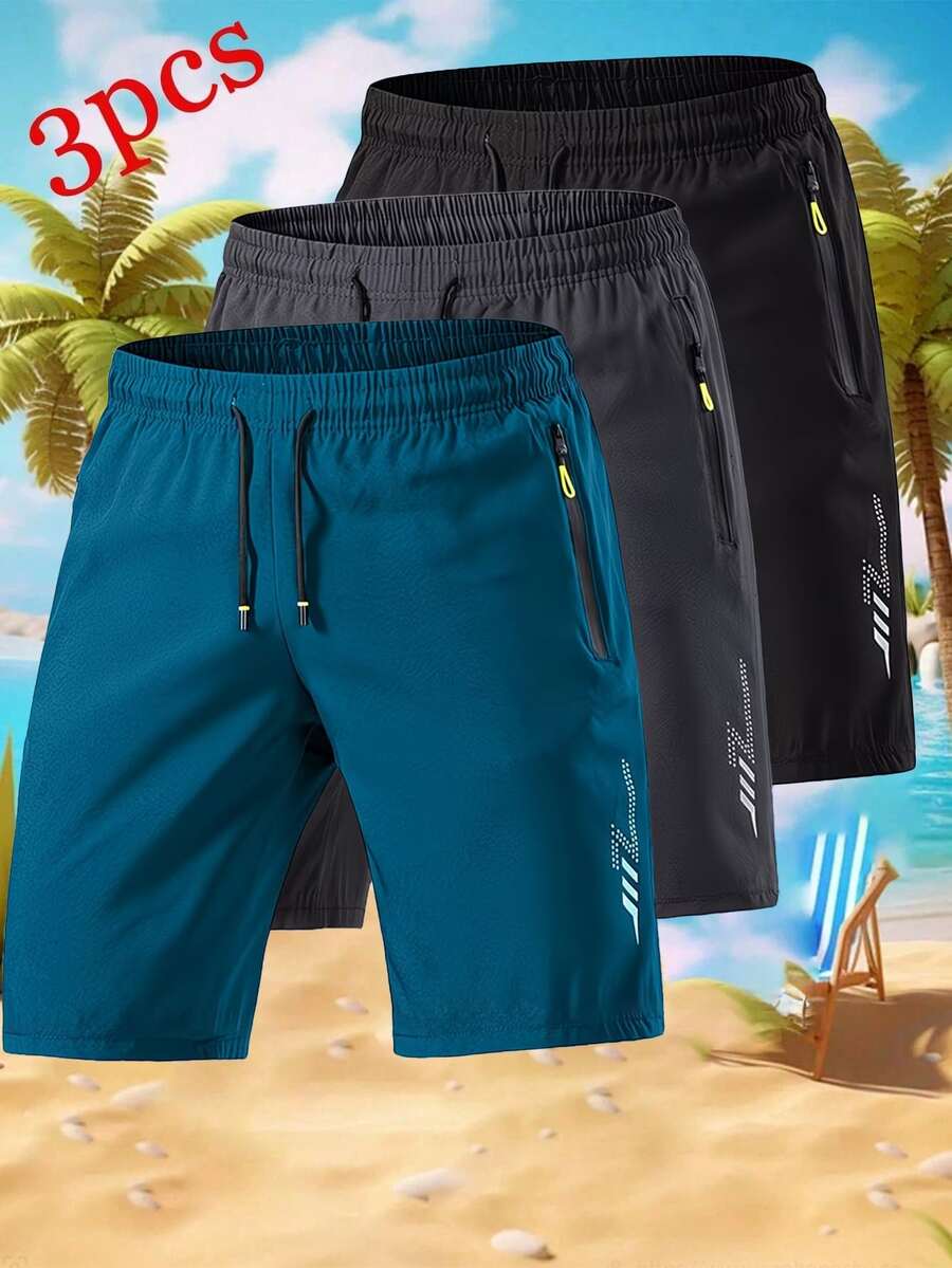 3pcs/Pack Men's Minimalist Loose Thin Quick-Dry Lightning Pattern Shorts, Casual Plus Size Fashion Sports Shorts, Capri Pants - Multicolor - View 1