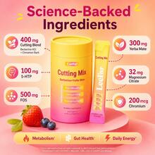 [1 Piece]LeeFar Cutting Drink Mix, Strawberry Acai Flavor, Craving Control Support & Gut Health Drink Powder, Clean Energy Wellness Mix With Berberine, Yerba Mate, 5-HTP, Chromium & Magnesium, Vegan Gluten-Free, 30 Servings - 1 件 - 查看 2