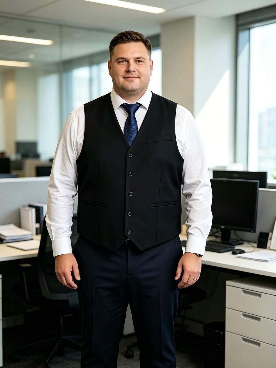Men's Plus Size Loose Fit Vest, Suitable For Party, Business Banquet, Outing, Casual Vacation And Other Occasions - Black - View 1