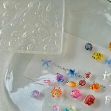 1件海洋矽膠美甲模具，3D貝殼海星魚螃蟹圖案美甲飾品模具，可用於製作凝膠美甲與設計美甲，3D美甲藝術模具，DIY裝飾用 - 無色 - 查看 4