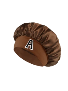 1pc Women's Glossy Satin A-Z Letter Hair Bonnet, Skin-Friendly & Breathable, Suitable For Daily Hair Washing/Home Care/Night Sleep/Year-Round Use - Coffee Brown - View 6