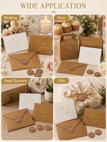 10pcs Thank You Cards Bulk Pack With Kraft Envelopes And Wax Seal Stickers, Minimalist Design, Suitable For Business, Wedding, Baby Shower, Bridal Shower And Graduation - Gold Foil - View 5