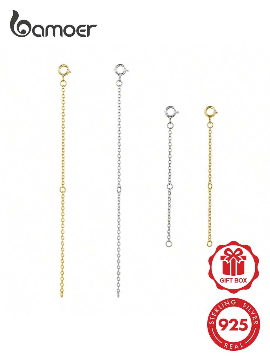 Bamoer 925 Sterling Silver Extension Chain With Lobster Clasp, Suitable For DIY Necklace Extension, Low Allergy, Jewelry Making - Silver - View 1