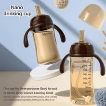 1件/2件組新款卡通印花水杯，附矽膠吸管的吸管杯，加重吸管訓練杯，防漏吸管水瓶附手把，可更換奶嘴 - 棕色 - 查看 8