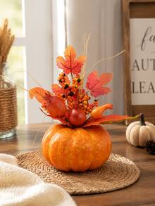 1pc Simulation Pumpkin Desktop Floral Decoration Simulation Maple Berry Pumpkin Flower Arrangement Suitable For Centerpiece Decoration Halloween Parties And Thanksgiving Autumn Decoration Bedroom Autumn Room Decoration - Style a - View 6