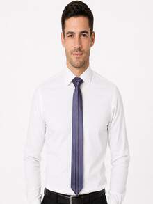 Elegante corbata de satén con múltiples rayas finas y clip para corbata para hombres, corbata de rayas verticales resistente a las arrugas, ideal para oficina, boda, fiesta y regalo - Corbatas y alfileres de corbata - Ver 5