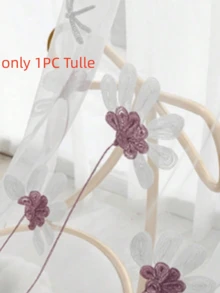 1件韓式溫柔風雛菊刺繡透視窗簾，羅紋口袋式，飄落花瓣與蜻蜓圖案裝飾薄紗窗簾 - 彩色 - 查看 16