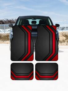 4pcs Universal Red Striped Car Floor Mats, Waterproof Anti-Slip Rubber Bottom, Stain-Resistant Wear-Resistant Trimmable, Suitable For Sedans, SUVs, Trucks, Daily Driving Vehicle Interior Protection - A - View 9