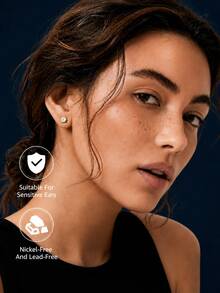 AnlaScheer 1pc 925 Sterling Silver Round Bezel Flat Back Helix Cartilage Piercing Earring, Women's Engagement Wedding Bridal Jewelry - Gold - View 9