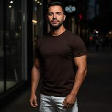 American Ribbed Fitted T-Shirt, Gringa Style, Slim Fit, Casual, Premium Men's Spring/Summer - Rust Brown - View 4