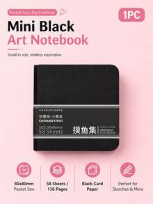 1pc Pocket Size Black Card Drawing Notebook, 230gsm Thick Blank Black Paper Sketch Book, Portable Mini Square Art Notepad For Doodle Sketch Creation Daily Creative Record - Multiple Styles - View 10