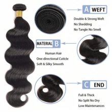 Body Wave Human Hair Bundles Body Wave 10A Grade Weaves Unprocessed Virgin Human Hair Extensions For Women Natural Color - Natural Black - View 3