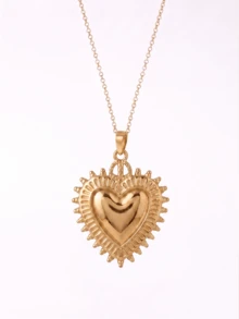 1 Stück übertriebener Herz-Leucht-Anhänger im europäischen & amerikanischen Stil, 18K vergoldeter Herz-Anhänger Halskette, zarte elegante Edelstahl Halskette, Valentinstag Geschenk, Thanksgiving Geschenk, Strand Geschenk, Unisex Schmuck, geeignet für Männer & Frauen, wasserfest & farbbeständig - Verschiedenfarbig - Übersicht 7