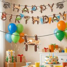 1 Set Snake Happy Birthday Banner, Reptile Jungle Theme Birthday Garland, Birthday Party Celebration Decoration Slogan And Party Supplies - A - View 4